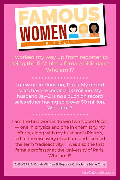 Fun riddles on historic women image